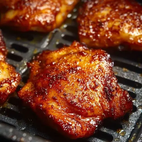 Delicious air fryer boneless skinless chicken thighs ready to serve.