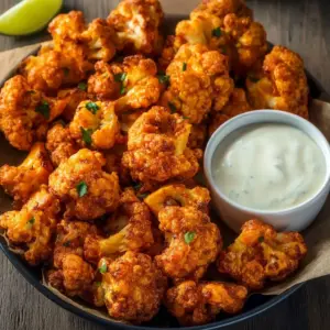 Air Fryer Buffalo Cauliflower cooked to crispy perfection