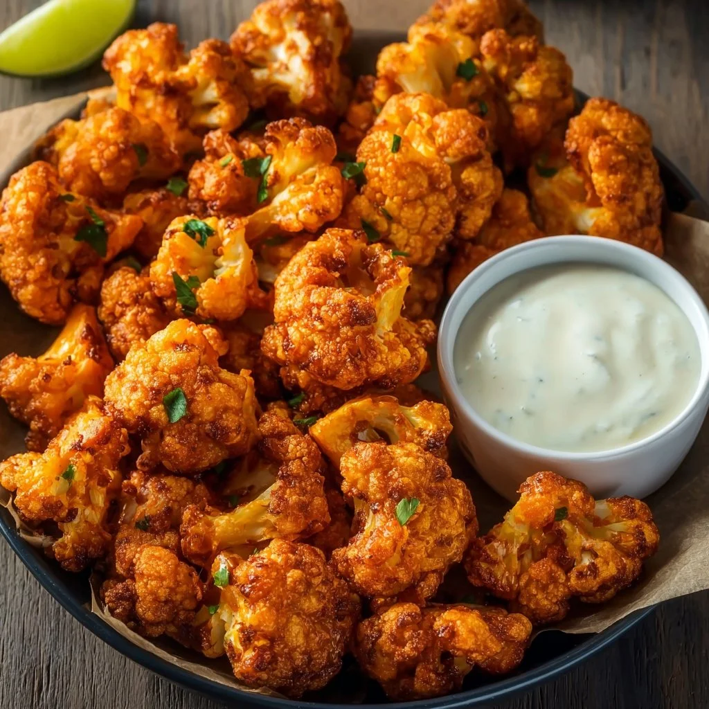 Air Fryer Buffalo Cauliflower cooked to crispy perfection