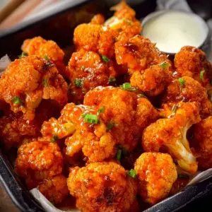 Air Fryer Buffalo Cauliflower Bites served in a bowl with dipping sauce