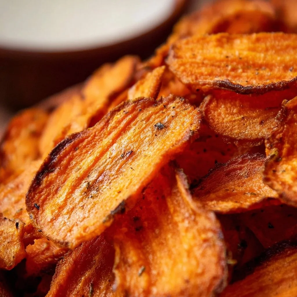 Crispy air fryer carrot chips ready to be served as a healthy snack