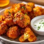 Crispy air fryer cauliflower wings served with dipping sauce
