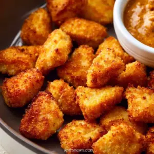 Crispy air fryer chicken bites served with dipping sauce