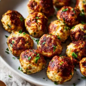 Deliciously cooked air fryer chicken meatballs ready to serve.