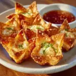 Crispy air fryer crab rangoon served with dipping sauce