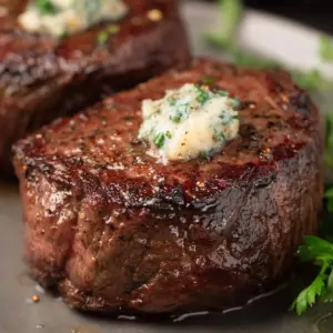 Air fryer filet mignon cooked to perfection with a juicy, tender texture
