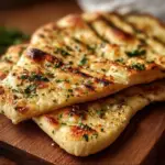 Freshly made air fryer garlic flatbread, golden brown and crispy
