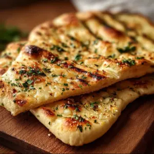 Freshly made air fryer garlic flatbread, golden brown and crispy