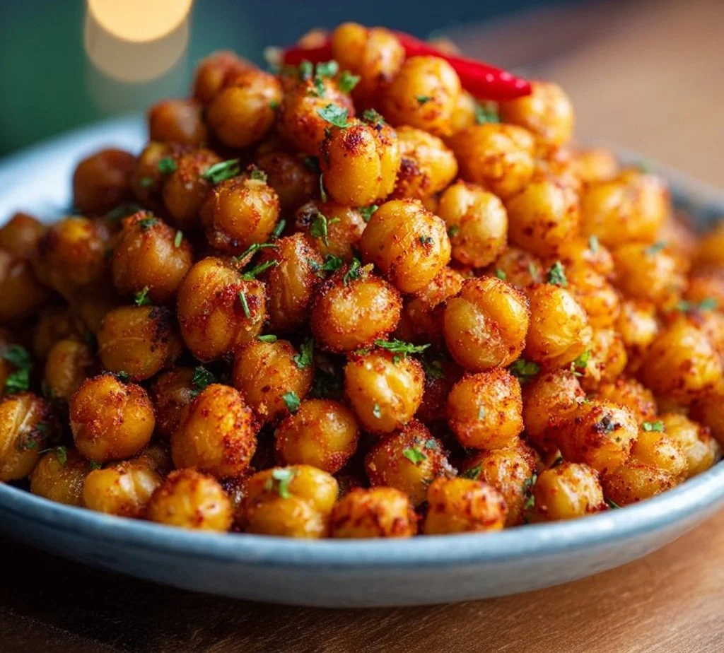 Crispy Air Fryer Garlic Paprika Chickpeas in a bowl ready to eat