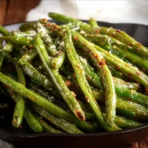 Crispy air fryer green beans served as a healthy side dish