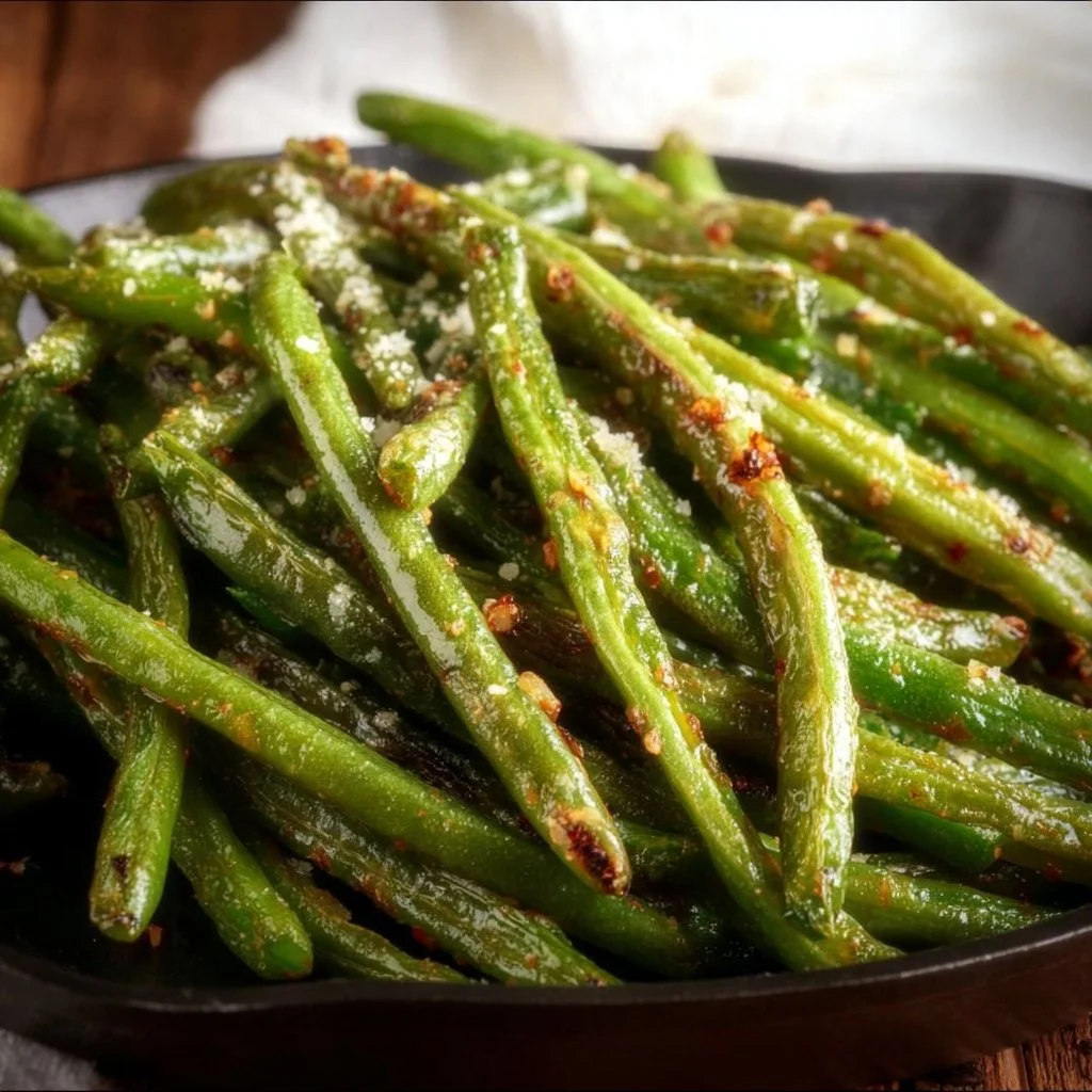 Crispy air fryer green beans served as a healthy side dish