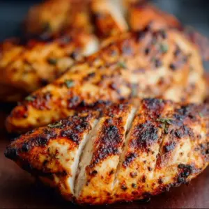 Delicious air fryer grilled chicken served on a plate with herbs