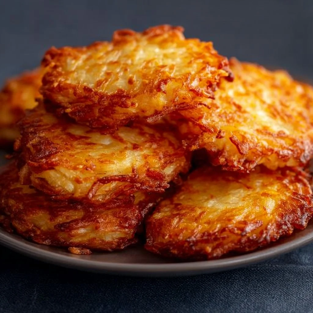 Crispy air fryer hash browns served on a plate.