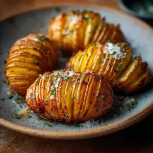 Golden Air Fryer Hasselback Potatoes with crispy edges and savory seasoning.