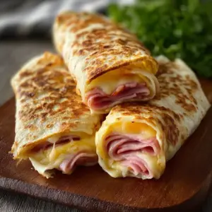 Delicious air fryer hot ham and cheese wraps served on a plate