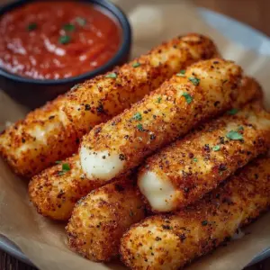Delicious Air Fryer Mozzarella Sticks plated for serving