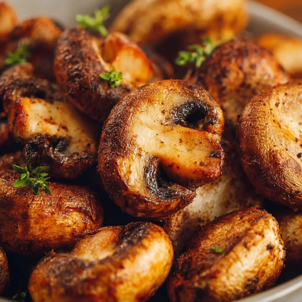 Crispy air fryer mushrooms served as a healthy snack or side dish
