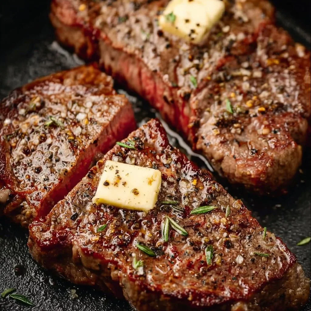 Air Fryer New York Strip Steak cooked to perfection