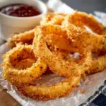 Air Fried Onion Rings served with a dipping sauce