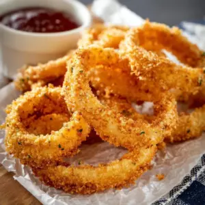 Air Fried Onion Rings served with a dipping sauce