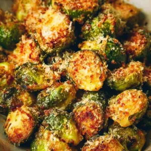 Crispy Air Fryer Parmesan Brussels Sprouts served on a plate