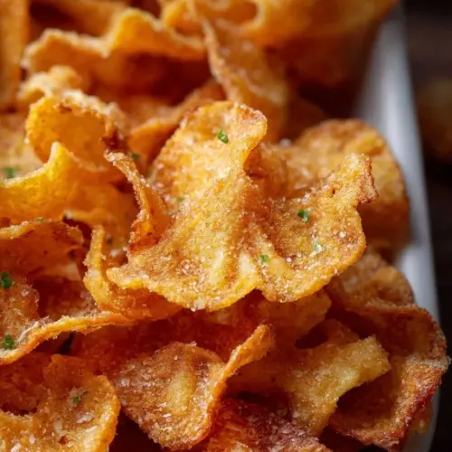 Crispy air fryer pasta chips served in a bowl