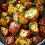 Crispy air fryer red potatoes garnished and served on a plate