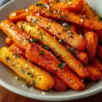 Delicious air fryer roasted carrots garnished with herbs