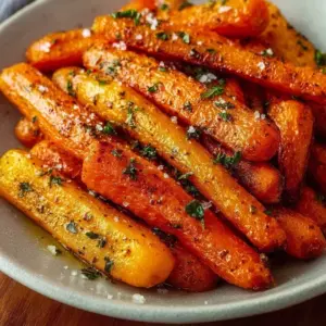 Delicious air fryer roasted carrots garnished with herbs