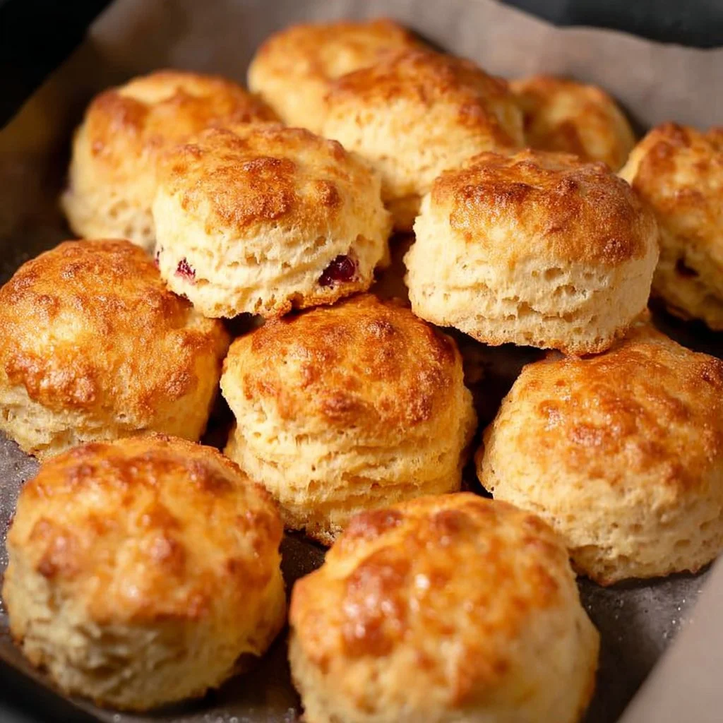 Golden brown air fryer scones on a plate, ready to be served.