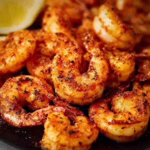 Crispy air fryer shrimp garnished with herbs on a plate