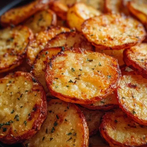 Crispy air fryer sliced potatoes served on a plate