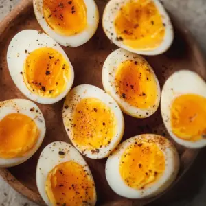 Perfectly cooked air fryer soft boiled eggs with creamy yolks