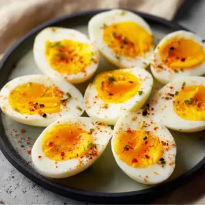 Delicious air fryer soft boiled eggs with a runny yolk