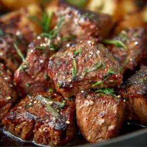 Air Fryer steak tips cooked to perfection with a juicy and flavorful texture