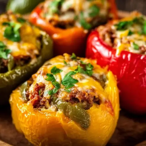 Air fryer stuffed peppers filled with savory ingredients and fresh herbs