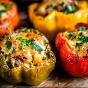 Air fryer stuffed peppers with colorful vegetables and stuffing