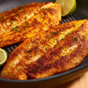 Delicious air fryer tilapia with chicken served on a plate