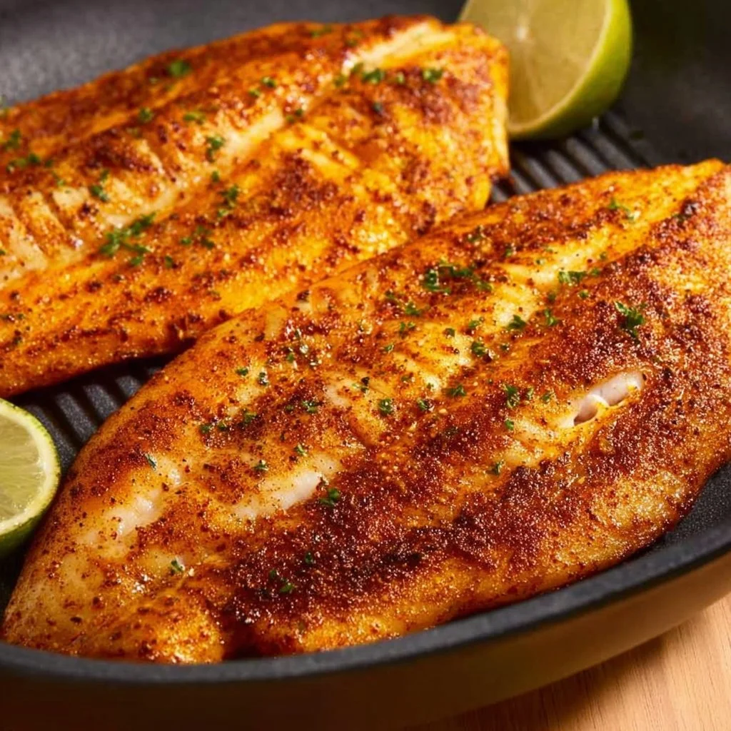 Delicious air fryer tilapia with chicken served on a plate