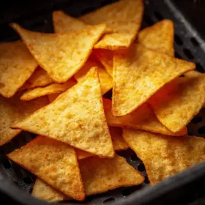 Homemade air fryer tortilla chips served with salsa