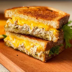 Delicious Air Fryer Tuna Melt sandwich with melted cheese and crispy bread