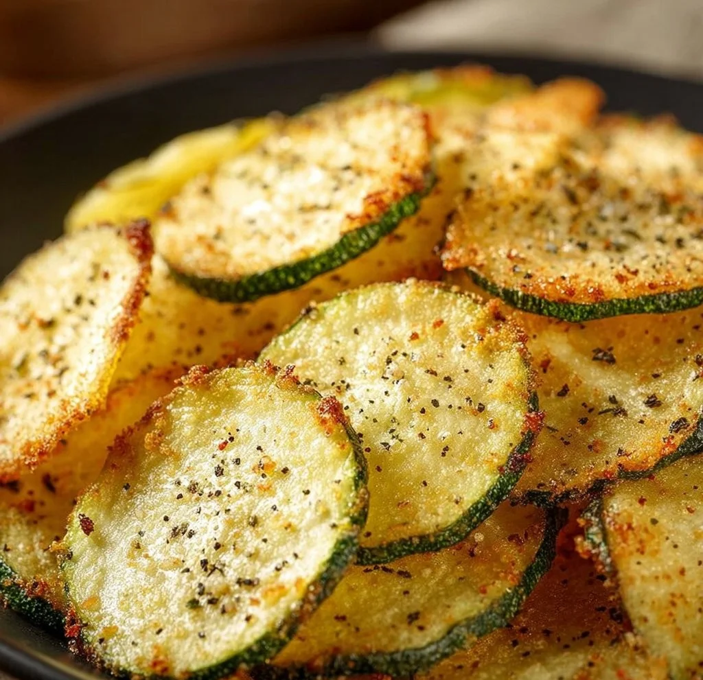 Crispy air fryer zucchini slices ready to eat