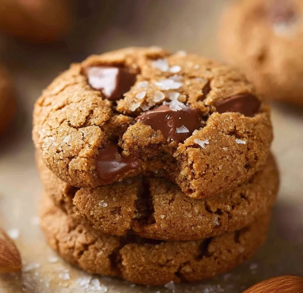 Freshly baked almond butter cookies on a cooling rack