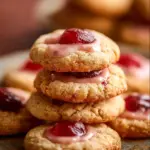 A plate of freshly baked Almond Cherry Cookies with nuts and cherries