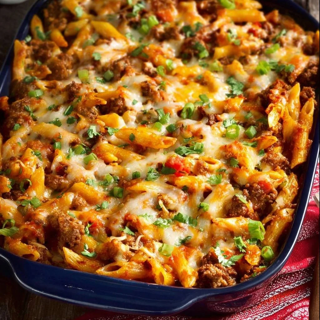Delicious Baked Mexican Pasta preparing with cheese and spices