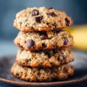 Delicious banana oat chocolate chip cookies on a plate