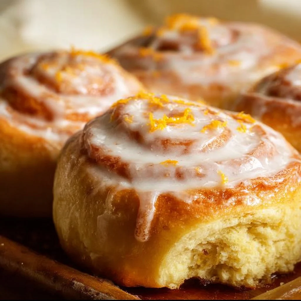Delicious homemade orange rolls topped with sweet glaze