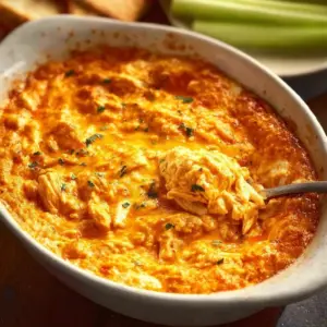 Delicious Buffalo Chicken Dip served with tortilla chips