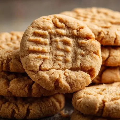 Freshly baked chewy peanut butter cookies on a cooling rack