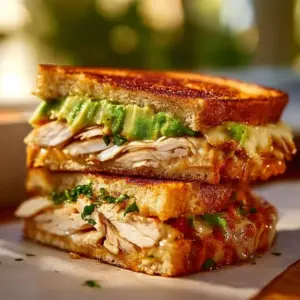 Delicious Chicken Avocado Melt Sandwich with chicken, avocado, and melted cheese